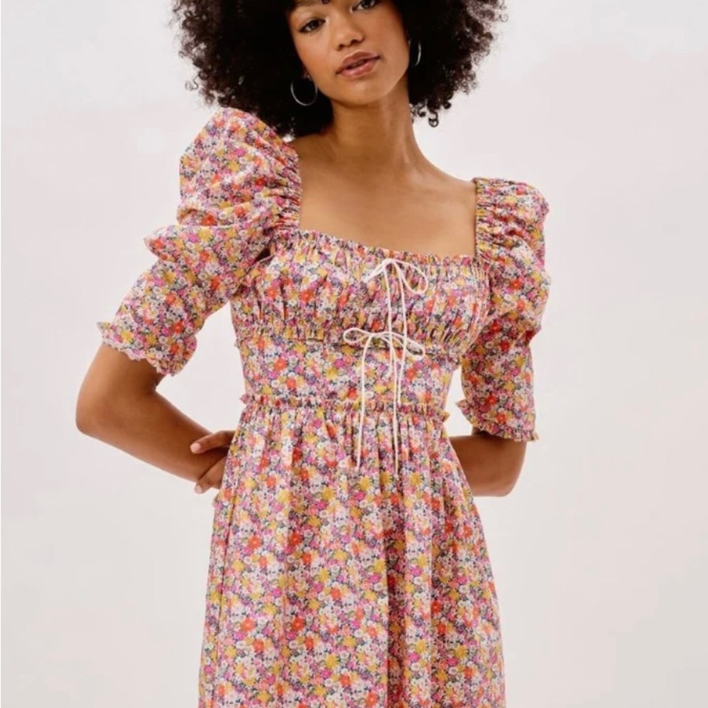 For Love And Lemons Floral Puff Sleeve Dress Size XS